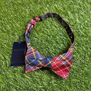 Cremieux Plaid Bow Tie Adjustable Neck Party Wedding Silk Red Blue Mens NWT